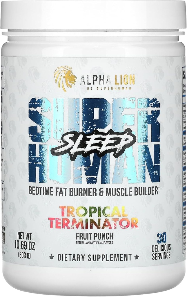 ALPHA LION Superhuman Sleep Supplement, Night Time Aid, Mus Recovery, Muscle Builder & Gainer, Βελτιώνει τη σύνθεση του σώματος (30 υπηρεσίες, Fruit Punch Flavor)