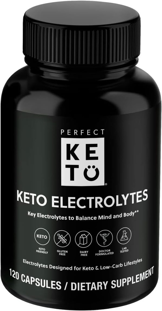 Perfect Keto Electrolytes Capsules, Gluten Free, Electrolyte Supplement with Magnesium, Calcium, Potassium and Sodium, Hydration, Energy, Recovery and Immune Support, Unflavored, 120 Servings