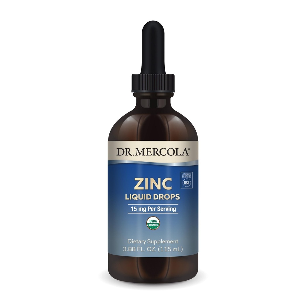 Dr. Mercola Zinc Liquid Drops - Supports Immune & Organ Health - 15 mg Organic Zinc Liquid Drops - USDA Organic - NSF Certified - Non-GMO, Gluten-Free & Soy-Free - 3.88 fl oz (28 Servings)