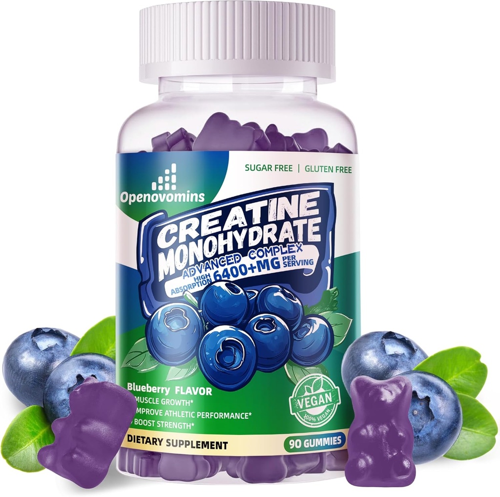 Creatine Monohydrate Gummies Complex για άνδρες και γυναίκες -Προηγούμενη Φόρμουλα W/L-Taurine + Βιταμίνη B12, συμπλήρωμα χωρίς ζάχαρη μασώμενα, 90 Gummies βατόμουρο