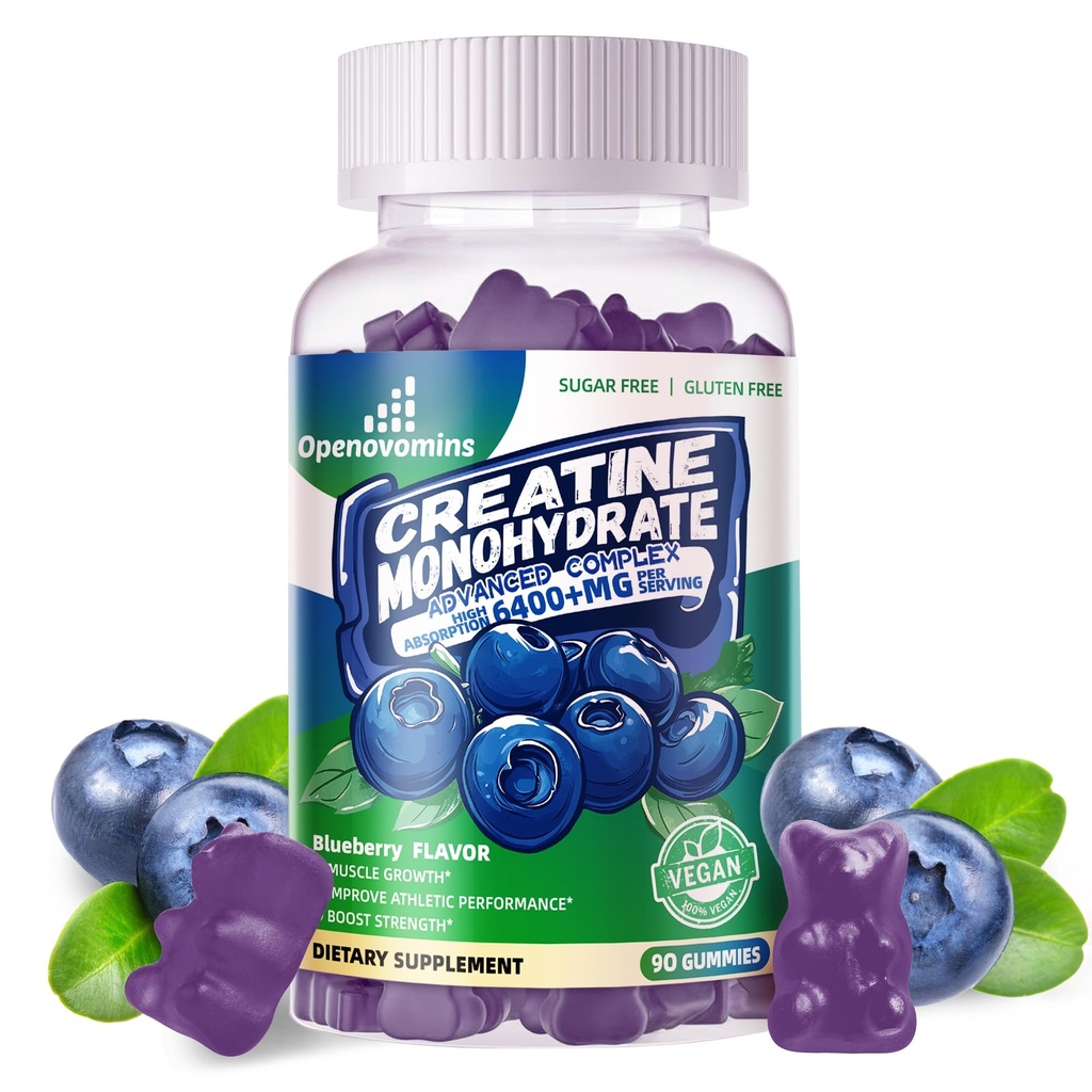 Creatine Monohydrate Gummies Complex για άνδρες και γυναίκες -Προηγούμενη Φόρμουλα W/L-Taurine + Βιταμίνη B12, συμπλήρωμα χωρίς ζάχαρη μασώμενα, 90 Gummies βατόμουρο
