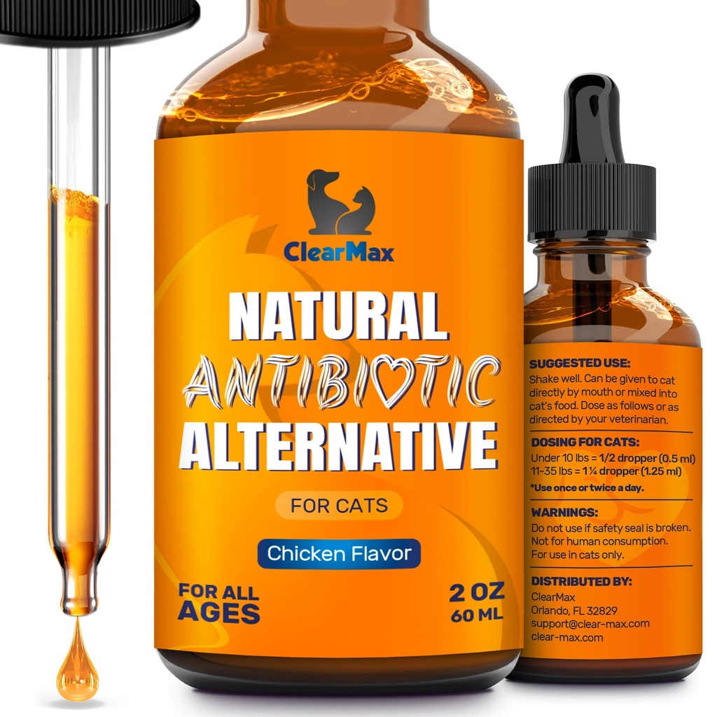 Cat Antibiotic for Cough, Allergies & UTIs – Chicken Taste, 2 Oz | Antibiotics for Cats to Aid with Digestive Moments – Hips & Joints Support