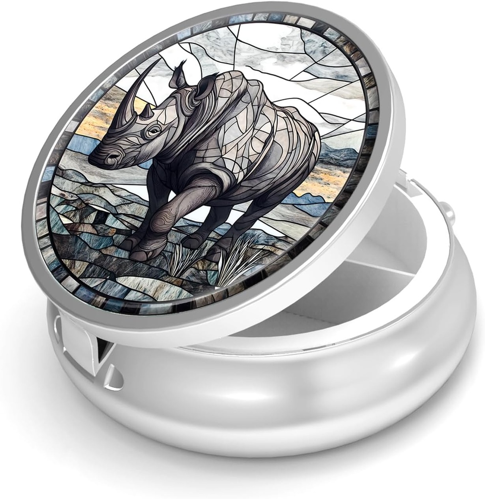 Χάπια Box-3 Διαμέρισμα Μικρό Χάπια Θήκη για Αγορές & Pocket Mini Μεταλλικό Χάπια Κάτοχος Travel Χάπια Δοχείο για να κρατήσει συμπληρώματα Βιταμίνες BPA-Free (Rινόκερος)