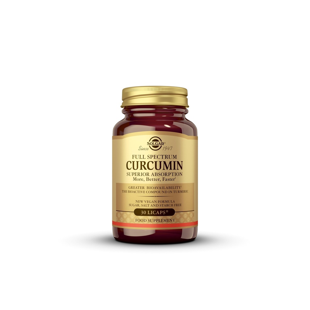 Solgar Full Spectrum Curcumin Liquid Extract Softgels - 30 Count - Γρηγορότερη απορρόφηση - Εγκεφαλική, Κοινή & Ανοσολογική Υγεία - Μη-GMO, Χωρίς γλουτένη, Χωρίς γαλακτοκομικά, Χωρίς σόγια - 30 Σερβιέτες