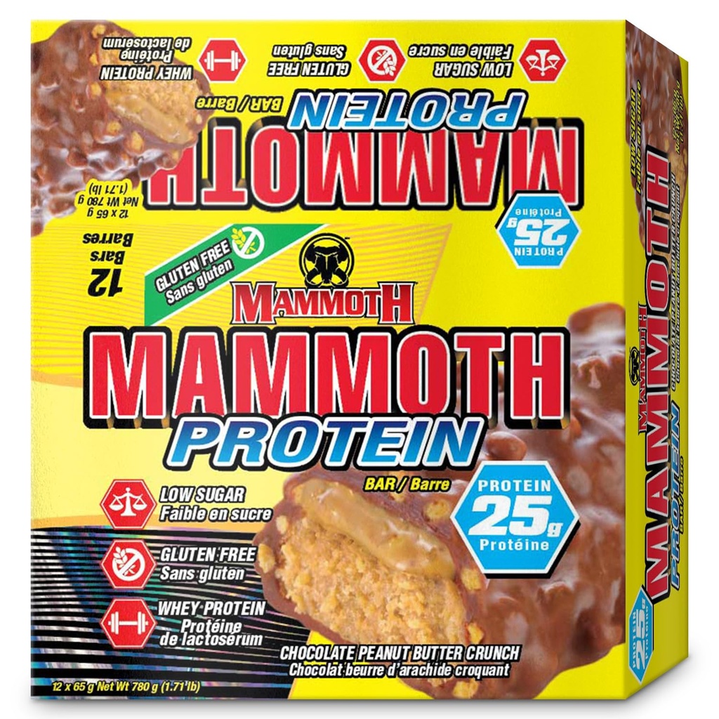 MAMMOTH Protein Bar, Σοκολάτα Κραντς Φυστικοβούτυρο, 25g Πρωτεΐνη, Χαμηλή Ζάχαρη, Χαμηλός Καρβίνος, Χωρίς Γλουτένη, 12 x 65g (12 κόμης) (Τραντς Φυστικοβούτυρο Σοκολάτας) (12 κόμης, Κραντς Φυστικοβούτυρο Σοκολάτας)