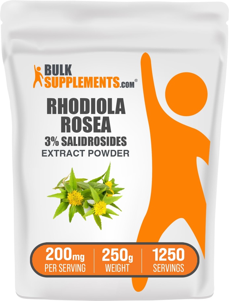 BulkSupplements.com Rhodiola Extract Powder - 3% Salidrosides, Rhodiola Rosea Extract - Βότανο συμπλήρωμα, Χωρίς γλουτένη, 200mg ανά Σερβίρισμα, 250g (8,8 oz) (πακέτο του 1)