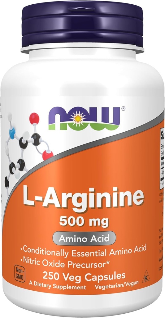 NOW L-αργινίνη 500 mg, 250 κάψουλες Veg (η συσκευασία μπορεί να διαφέρει