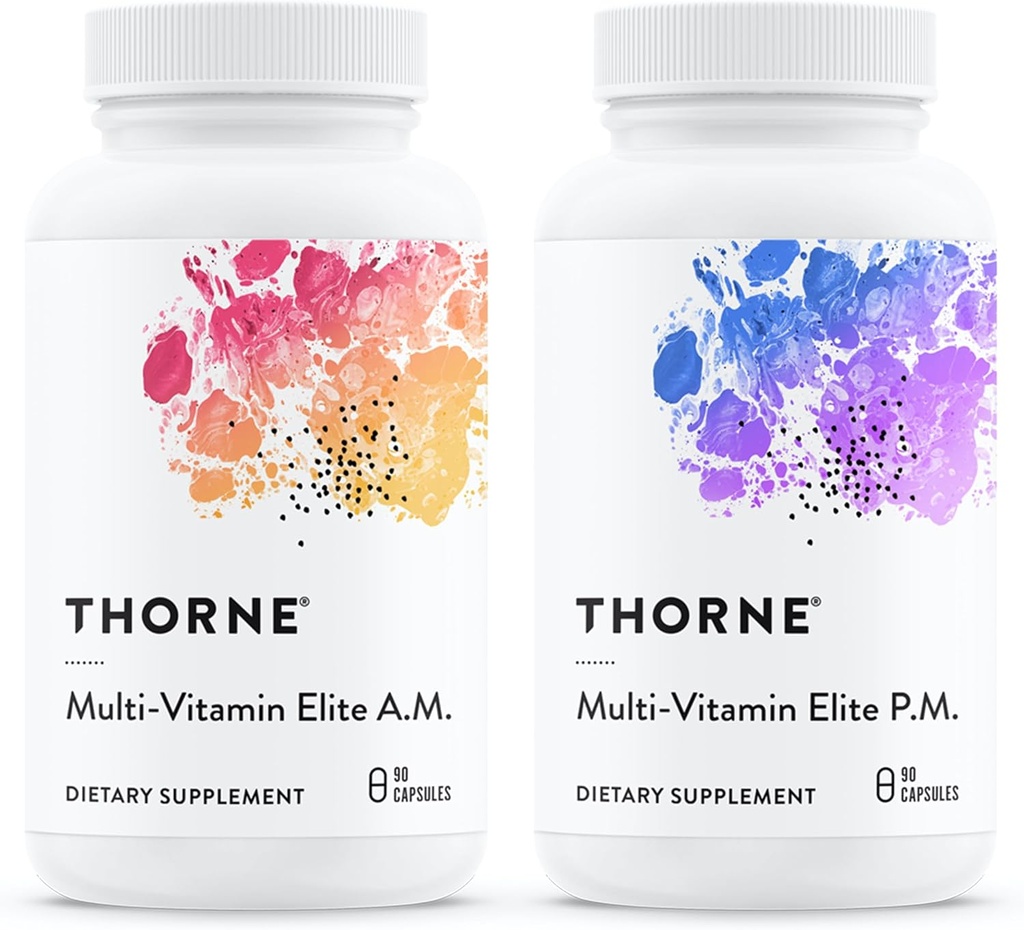 THORNE - Multi-Vitamin Elite - Καθημερινή συμπλήρωμα διατροφής - AM Formula Υποστηρίζει Cellular Energy Production &PM Formula Υποστηρίζει Restful Sleep* - Χωρίς γλουτένη, χωρίς γαλακτοκομικά - 180 κάψουλες - 30 Σερβιέτες