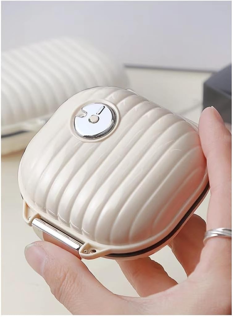 Pill Organizer Case with Carabiner, 7 Compartments,Compartmentalized Dispenser for Men and Women, Beige(Small Milk White)