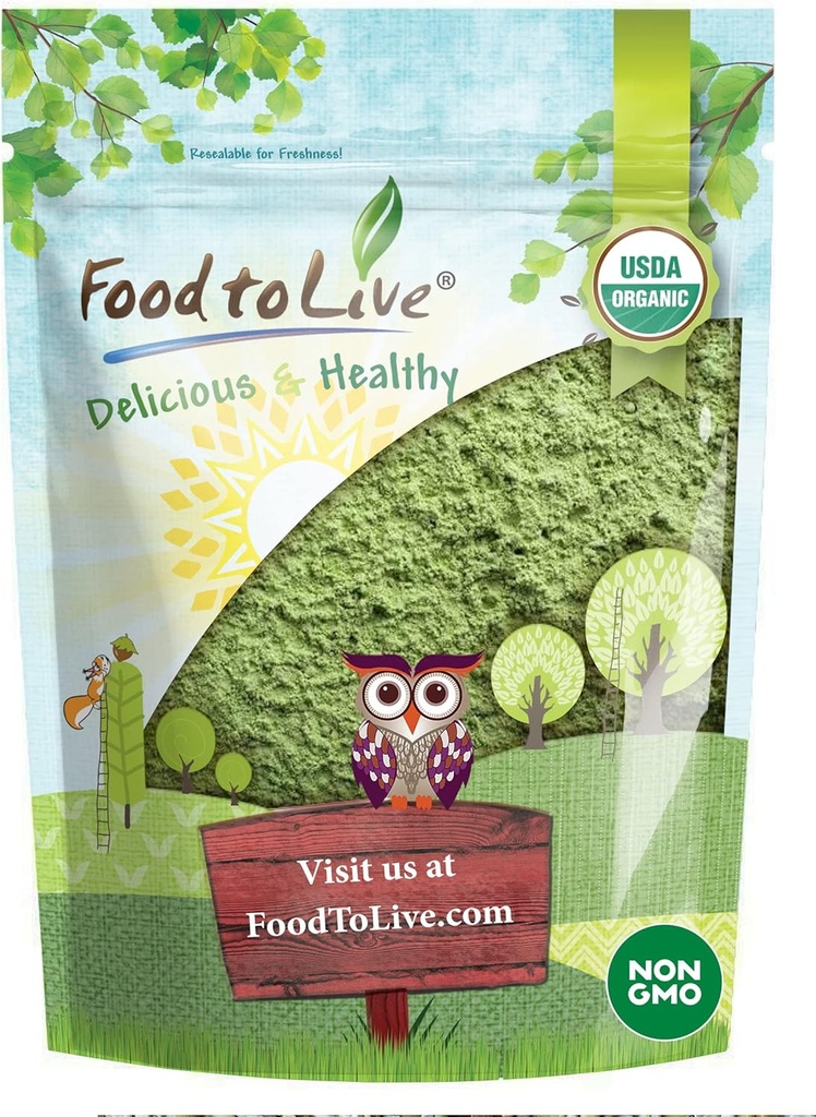 Food to Live Organic Wheatgrass Powder, 8 Ounces — Non-GMO, Whole-Leaf, Raw, Non-Irradiated, Pure, Vegan Superfood, Bulk, Great for Juice, Rich in Fiber, Chlorophyll, Fatty Acids and Minerals