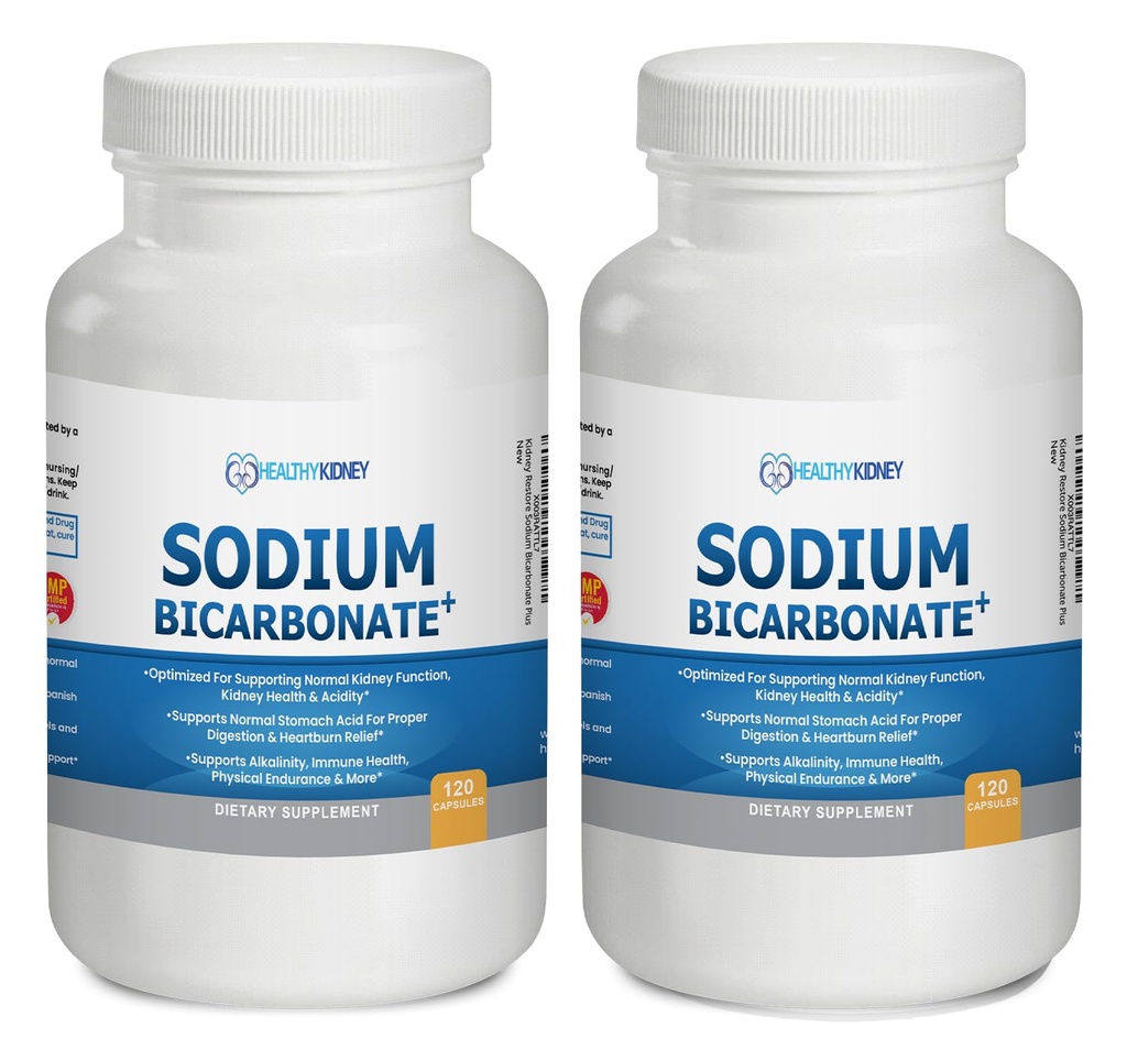Organic Sodium Bicarbonate Alkaline Capsules - Boosts Kidney Health, Neutralizes Stomach Acid with Alkalizing Superfoods, Supports Immune System & Athletic Performance, Rapid Relief Antacid 2 Pack