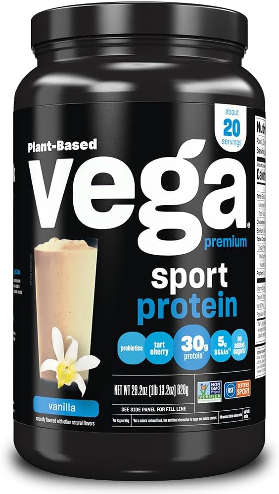Vega Premium Sport Protein Vanilla Protein Powder, Vegan, Non GMO, Gluten Free Plant Based Protein Powder Drink Mix, NSF Certified for Sport, 29,2 oz