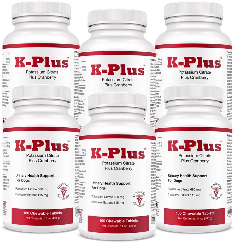 K-Plus Κιτρικό κάλιο Plus συμπλήρωμα βατόμουρο για σκύλους - Vet Εγκεκριμένο UTI Remedy - Υποστηρίζει την υγεία της ουροδόχου κύστης - για κάθε φυλή σκύλου - 6-Pack (600ct)