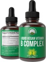 B Complex Υγρές σταγόνες Vegan συμπλήρωμα. Best 5 Β Βιταμίνες με B3 Νιασίνη, B6, B7 Βιοτίνη, B9 Folate, Methylcobalamin B12. B-Complex για τα μαλλιά, νύχια δέρματος, ενέργεια. Για ενήλικες, άνδρες, γυναίκες
