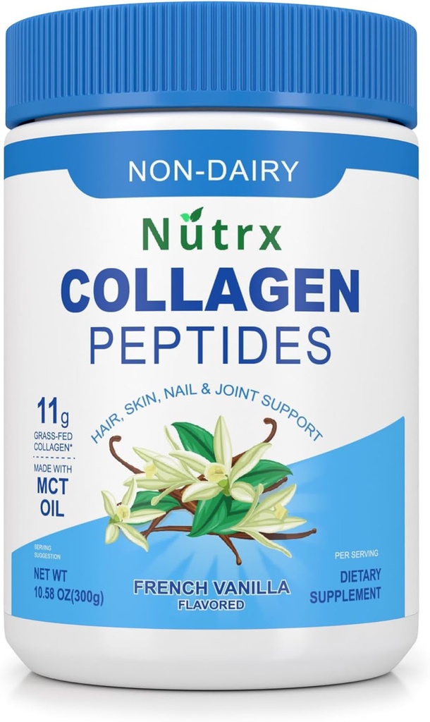 Κολλαγόνο Peptides σκόνη Vanilla - Χωρίς ζάχαρη, μη γαλακτώδη σκόνη πρωτεΐνης κολλαγόνου - Διαλύει εύκολα, χωρίς συσσωματώματα σκόνη κολλαγόνου με ζωτικές πρωτεΐνες, Συμπληρώματα πρωτεΐνης κολλαγόνου - από Nutrx