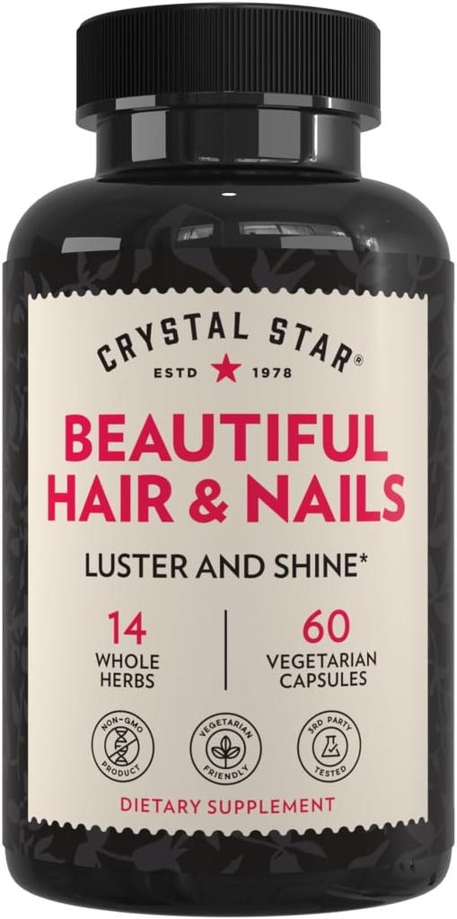 Crystal Star Beautiful Hair & Nail Supplement (60 κάψουλες) – Βότανο συμπλήρωμα υποστηρίζει Thicker ισχυρότερη μαλλιά & νύχια – Αλογοουρά, Νετλ & Αλφάλφα – Μη ΓΤΟ