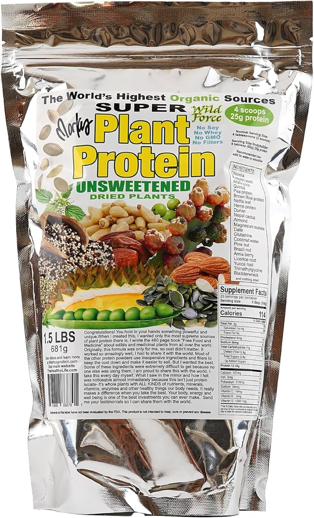 Super Plant Protein - Μη γλυκαντική - Protein Powder Εμπλουτισμένη με Exotic Pine Nuts, Durian, & Prickly Pear Cactus - Digestive-Friendly, Nutrient-Rich