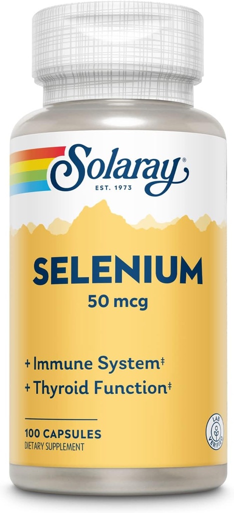 Solaray Selenium 50 mcg, Υγιές ανοσοποιητικό σύστημα, Θυρεοειδής λειτουργία & Αντιοξειδωτική υποστήριξη, 100 κάψουλες