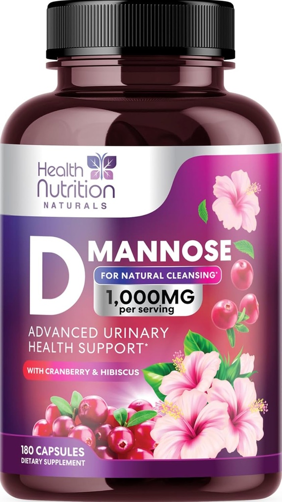 D- Mannose Supplement 1.350mg - με Cranberry, Hibiscus & Dandelion - γρήγορη δράση, φυσική ουρολοίμωξη & βλεννογόνος υποστήριξη για γυναίκες και άνδρες – Flush & Καθαριότητα Προσμείξεις – Μη ΓΤΟ, Vegan – 180 κάψουλες
