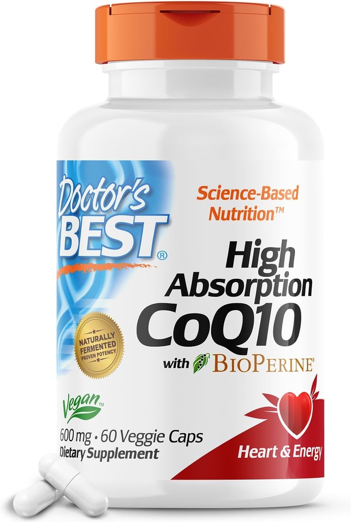 CoQ10 καλύτερης υψηλής απορρόφησης γιατρός με BioPerine, Heart Health & Energy Production, φυσικά ζυμωμένο, μη GMO, Vegan, Gluten Free, 600 mg, 60 Veggie Caps
