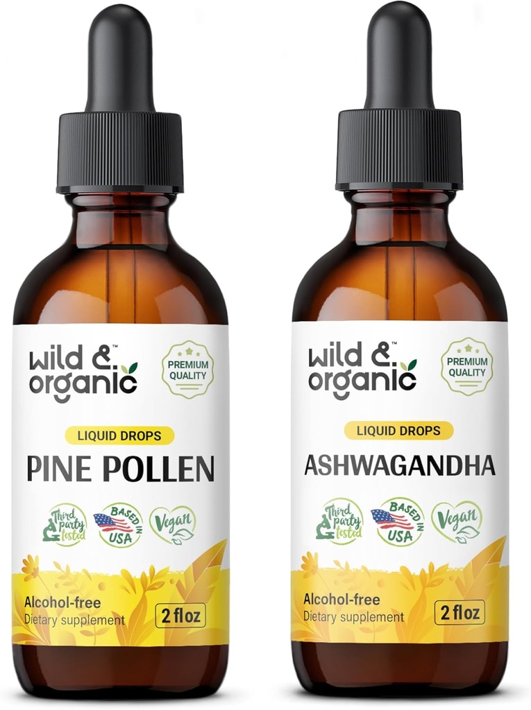 Άγρια & οργανικά Pine Pollen Βάμμα 2 fl oz & Ashwagandha Βάμμα 2 fl oz