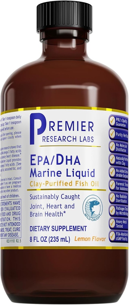 Premier Research Labs EPA/DHA Marine Liquid - Omega 3 Fish Oil Liquid, Omega 3 Liquid Fish Oil συμπλήρωμα για ενήλικες, κοινή, καρδιά, & υποστήριξη για την υγεία του εγκεφάλου - 8 Fl Oz μπουκάλι