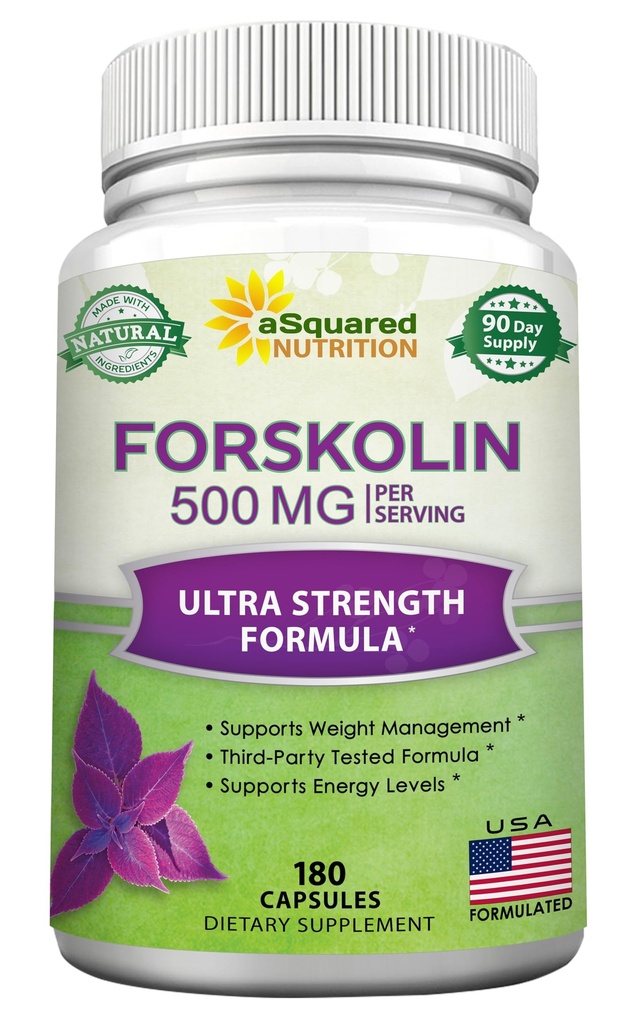 aSquared Nutrition Forskolin 500mg Max Strength-180 Κάψουλες,Forskolin συμπλήρωμα για καθαρό βάρος απώλεια καυσίμου, Coleus Forskohlii Root - Forskolin χάπια διατροφής, Belly Buster λίπος Burner 2X Slim Trim απώλεια