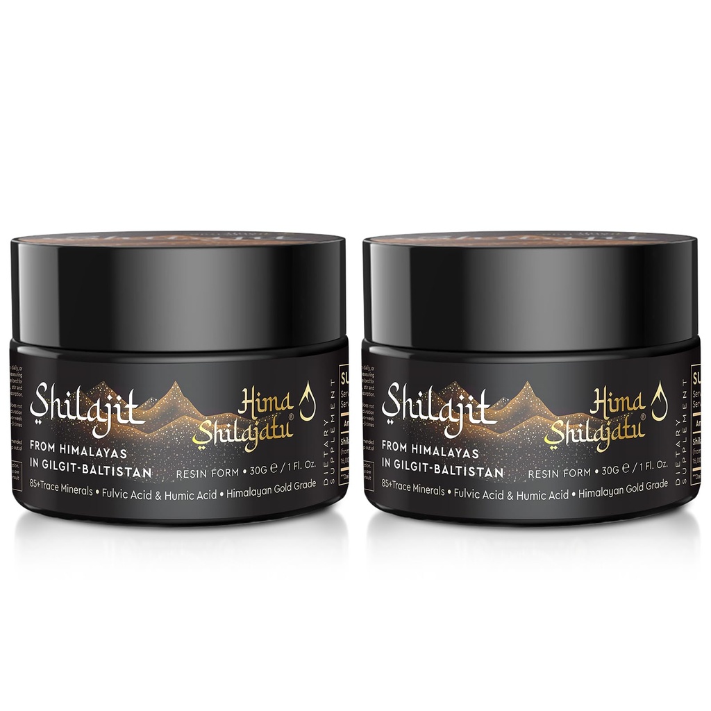 Shilajit Pure Himalayan Organic Shilajit Resin - Χρυσός βαθμός 100% καθαρότητας Shilajit με Fulvic Acid & 85+ Trace Minerals Complex για την ενέργεια & ανοσοποιητική υποστήριξη, πακέτο των 2 (4 Μήνες Προμήθεια)