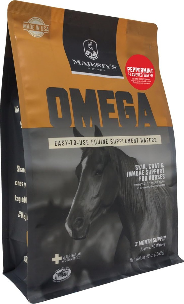 Omega Wafers - Superior Horse/Equine Skin, Coat, and Immune support Supplement - Omega 3, 6, 9, και Biotin (Peppermint, 60 Count)