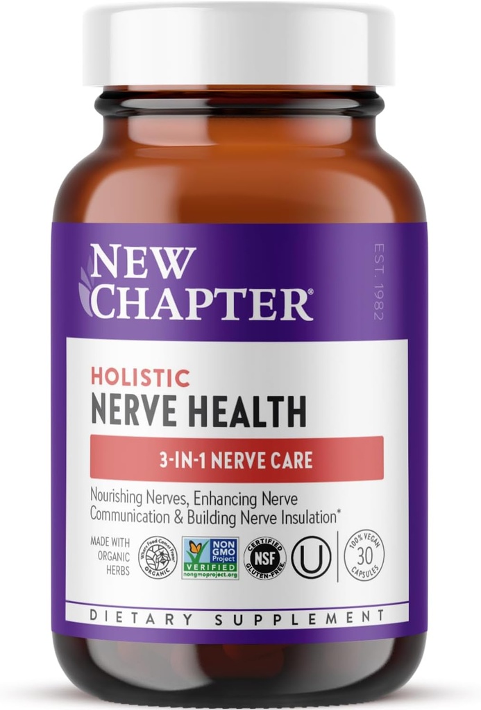 Νέο κεφάλαιο Nerve Health Supplement για 3-σε-1 Υποστήριξη από το κεφάλι στα δάχτυλα - Βιταμίνη Β1 Γεννά την ενέργεια για τα νεύρα, Βιταμίνη Β6 Ενισχύει την υγιή μετάδοση, Βιταμίνη Β12 Κατασκευάζει μόνωση, 30ct