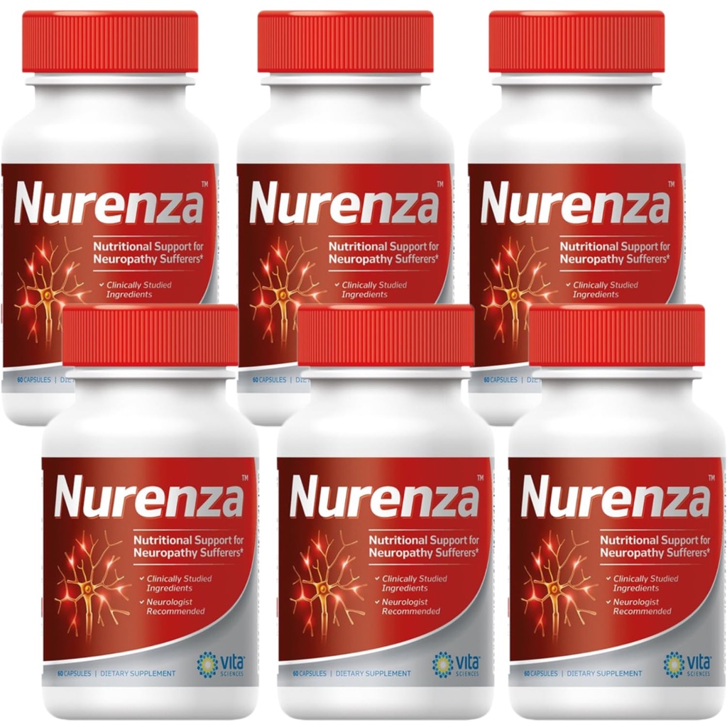 Vita Sciences Nurenza Neuropathy Relief Supplement 40x Strength Natural R-ALA Form for Nerve Health, Fast Repair w/ Vitamins, Antioxidants Revitalizing Feet, Hands, Legs, and Toes. 60 Ct. - Pack of 6