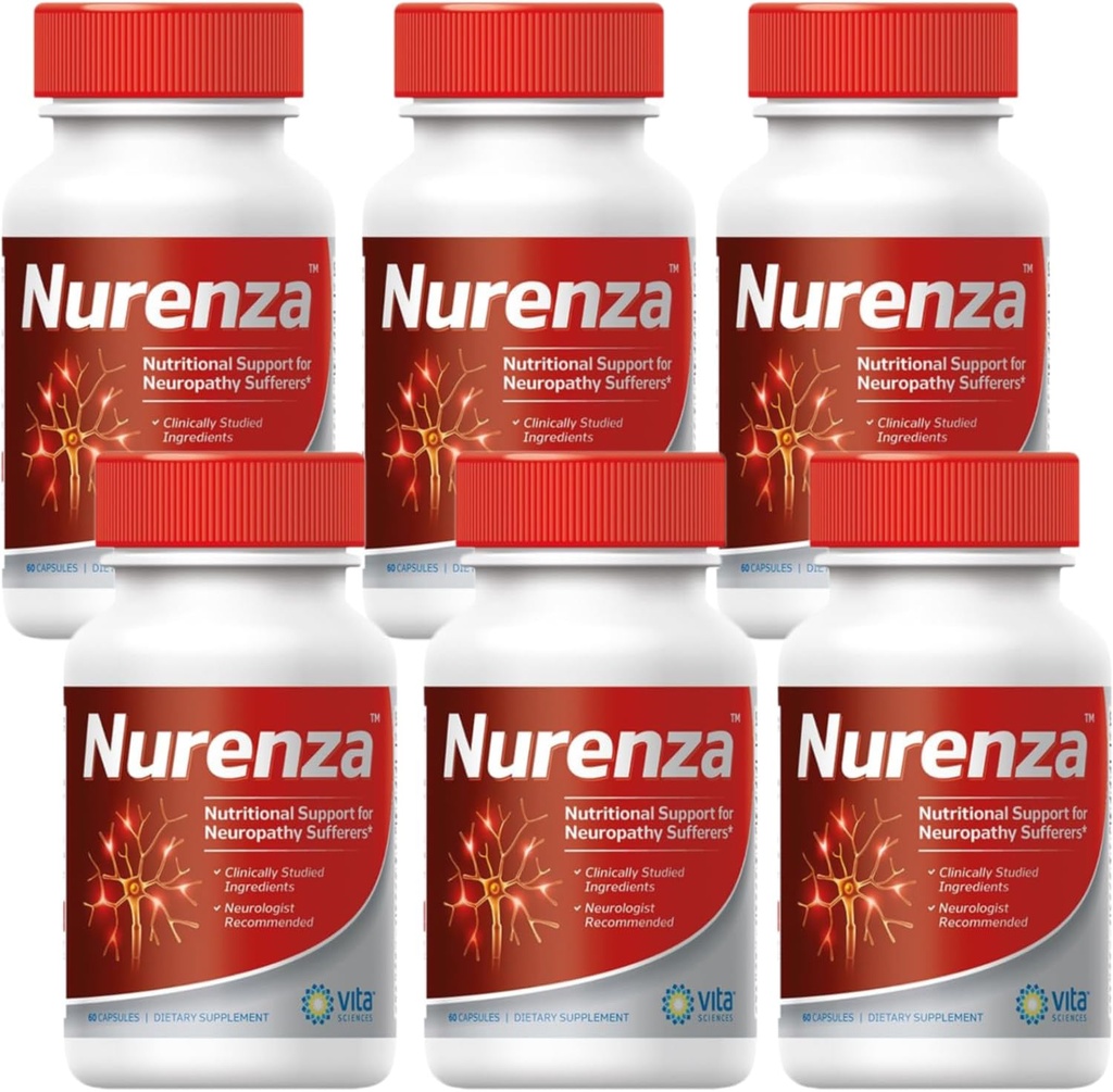 Vita Sciences Nurenza Neuropathy Relief Supplement 40x Strength Natural R-ALA Form for Nerve Health, Fast Repair w/ Vitamins, Antioxidants Revitalizing Feet, Hands, Legs, and Toes. 60 Ct. - Pack of 6