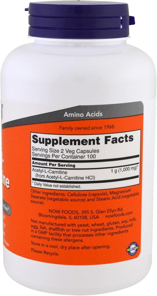 NOW Τρόφιμα Acetyl L-καρνιτίνη 500mg - 200 ct (πακέτο του 2)