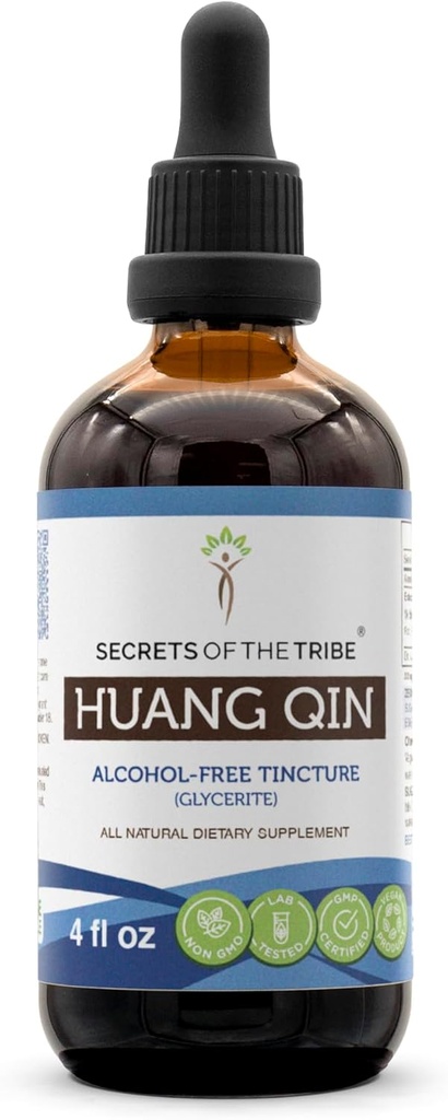 Μυστικά της φυλής Huang Qin Liquid Extract χωρίς αλκοόλ, Wildcrafted Huang Qin (Scutellaria Root, Radix Scutellariae Baicalensis) Αποξηραμένη απόχρωση ρίζας συμπλήρωμα (4 FL OZ)