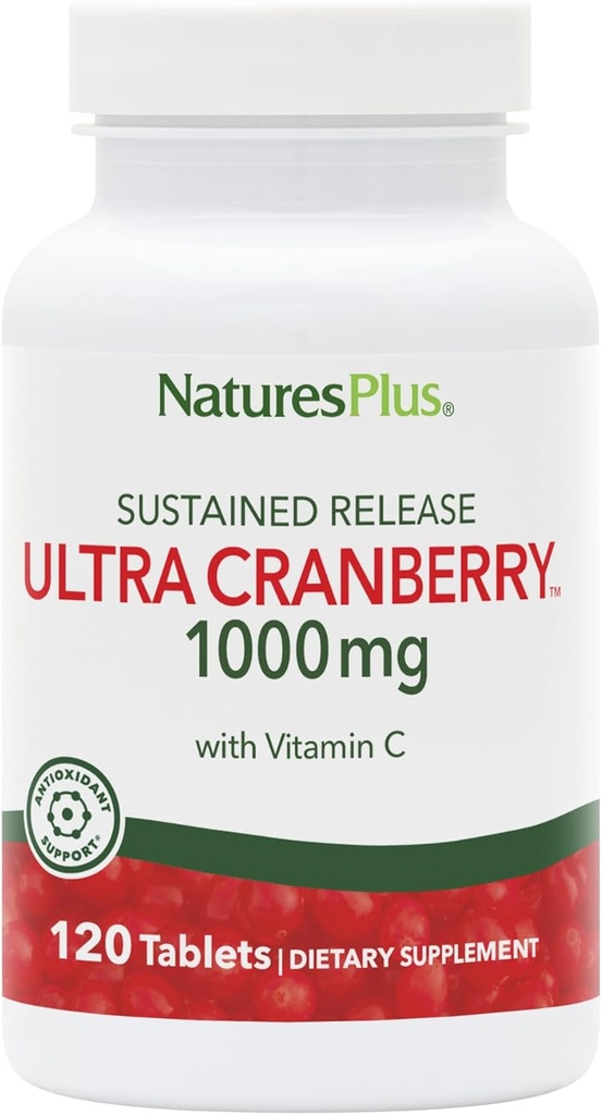 NaturesPlus Ultra Cranberry, Παρατεταμένη Κυκλοφορία - 1000mg, 120 δισκία - με Βιταμίνη C - Χορτοφαγική, Χωρίς Γλουτένη - 60 Μερίδες