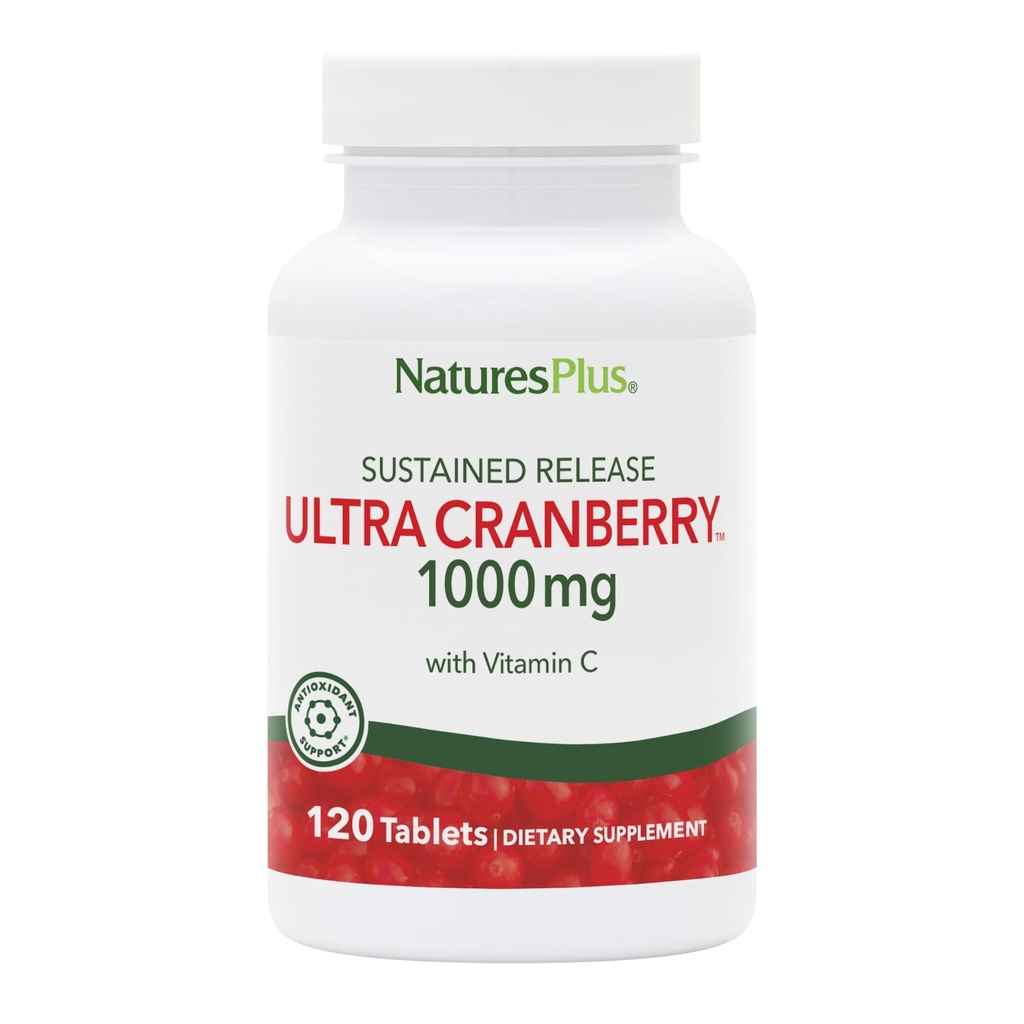 NaturesPlus Ultra Cranberry, Παρατεταμένη Κυκλοφορία - 1000mg, 120 δισκία - με Βιταμίνη C - Χορτοφαγική, Χωρίς Γλουτένη - 60 Μερίδες