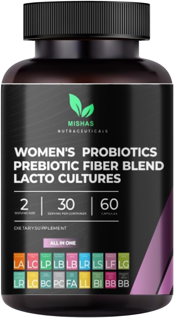 Mishas Nutraceuticals Probiotics for Women, 50 Billion CFU - 16 Probiotic Strains with Prebiotic – Supports Vaginal Health, Gut Health and Immune System - Feminine Supplement – 60 Capsules