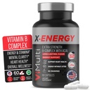 X-Energy Extra Strength B Complex με καφεΐνη & βιταμίνη B12 – Ενεργειακή υποστήριξη με B1, B2, B3 Νιασίνη, B6, Φολικό οξύ, Βιοτίνη, B5, Ταουρίνη, Ginseng, Rhodiola, Maca, Acai & Spirulina – 60 κάψουλες