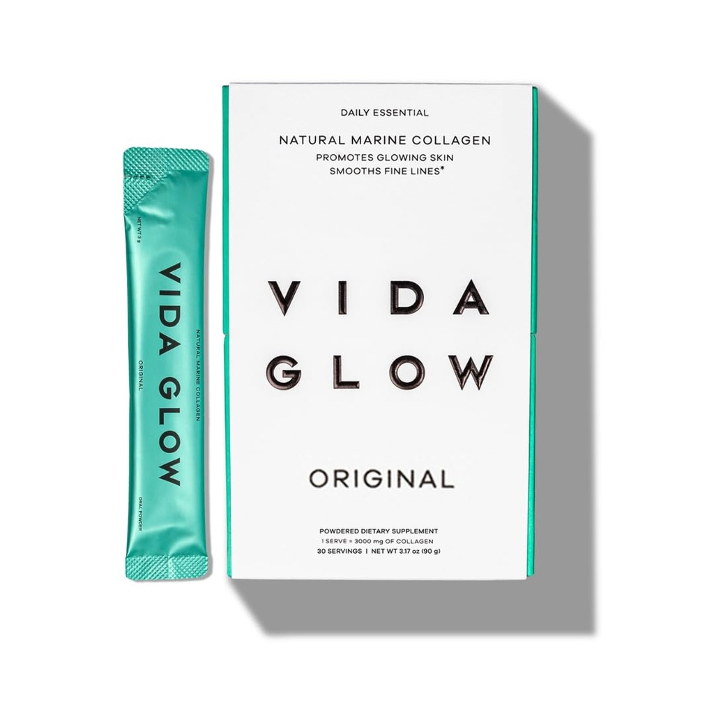 Vida Glow Marine Collagen Powder - Συμπλήρωμα κατά της γήρανσης με Collagen Peptides, προάγει το λαμπερό δέρμα, τα ισχυρά νύχια, υγιή μαλλιά 30 εξυπηρετούν, αρχικό άρωμα