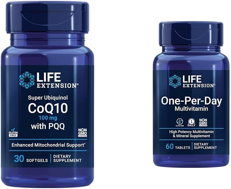 Life Extension Super Ubiquinol CoQ10 με PQQ, CoQ10, PQQ, shilajit, Heart Health & 1-Per-Day Multivitamin – Συσκευασία με Πάνω από 25 Βιταμίνες, Ορυκτά & Εκχυλίσματα Φυτών