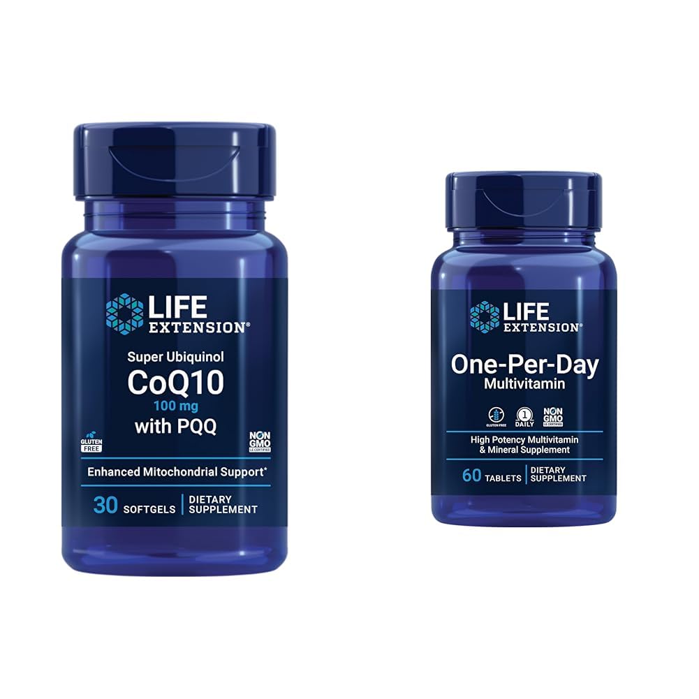 Life Extension Super Ubiquinol CoQ10 με PQQ, CoQ10, PQQ, shilajit, Heart Health & 1-Per-Day Multivitamin – Συσκευασία με Πάνω από 25 Βιταμίνες, Ορυκτά & Εκχυλίσματα Φυτών
