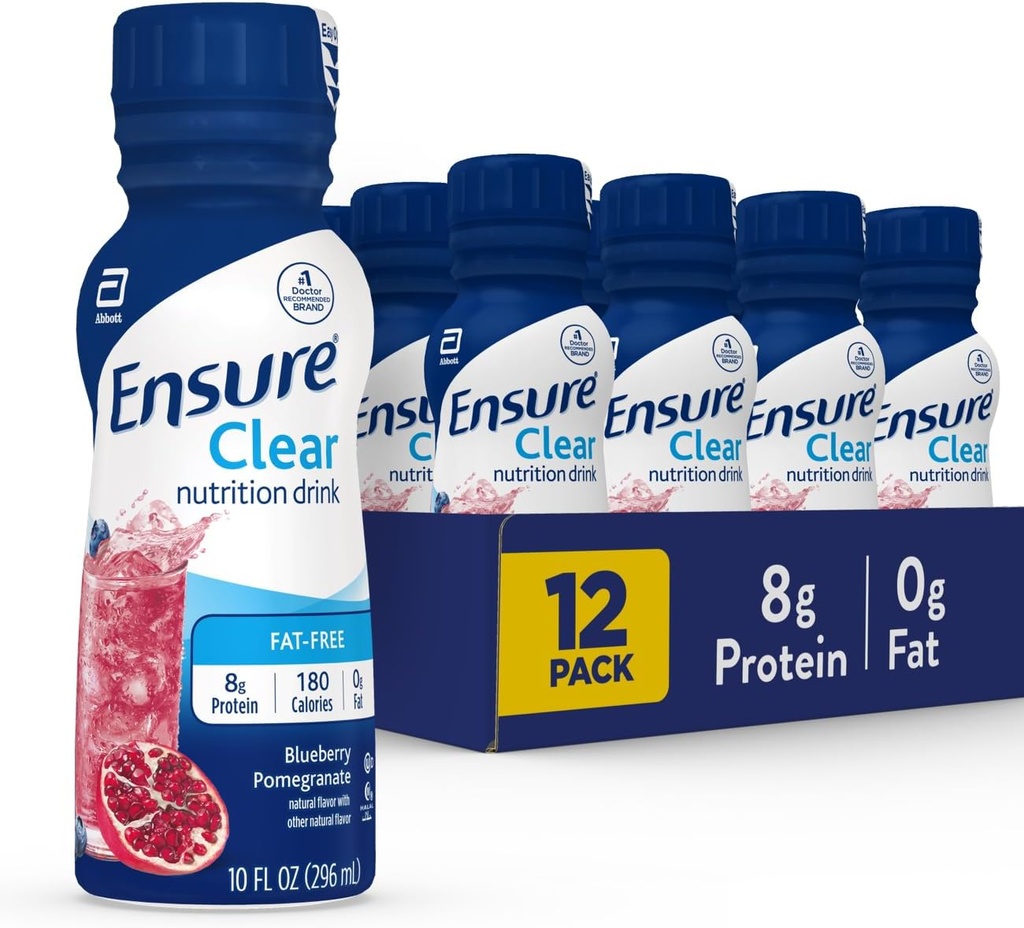 Εξασφαλίστε Liquid Clear Nutrition Drink, 0g λίπος, 8g πρωτεΐνη, βατόμουρο Ρόδι, 10 Fl Oz (πακέτο των 12), Μπουκάλι, χωρίς γλουτένη