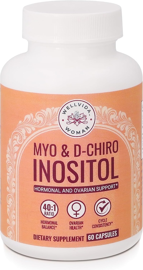 Myo-Inositol & D- Chiro Inositol συμπλήρωμα φιάλης (60 κάψουλες) 40:1 Κάψουλα αναλογίας για Ovarian υποστήριξη Myo-Inositol 1000mg & D-Chiro 25mg Inositol κάψουλες w/ Caronositol - Καθημερινή Ινοσιτόλη για γυναίκες
