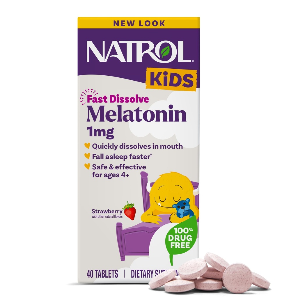 Natrol παιδιά ταχεία διάλυση μελατονίνη 1 mg, συμπλήρωμα διατροφής για τον ύπνο, δισκία ύπνου για παιδιά, 40 φράουλα-Flavored δισκία μελατονίνης, 40 ημέρα προσφοράς