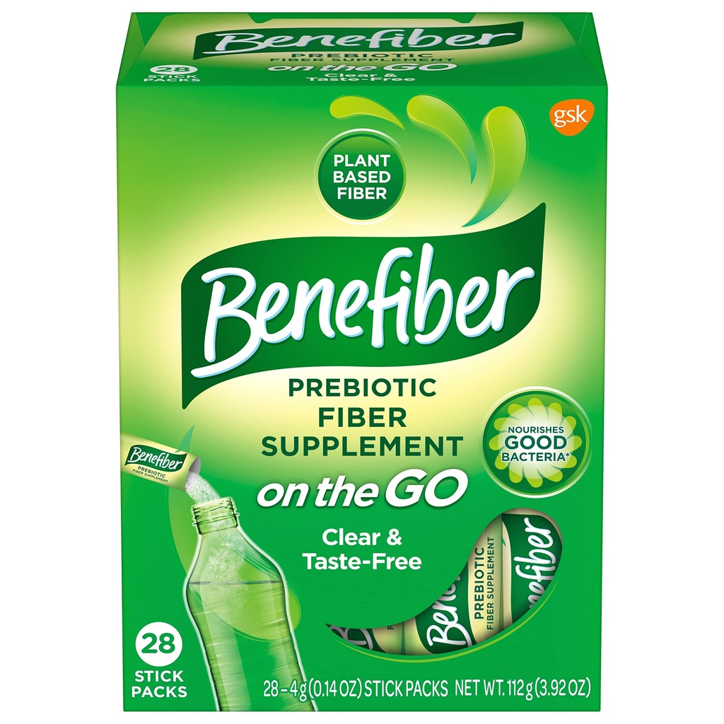 Beneiber On The Go Prebiotic Fiber Supplement Powder for Digestive Health, Daily Fiber, Unflavored - 28 Sticks (3.92 Ουγγιά)