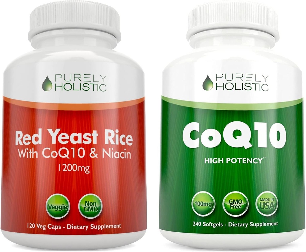 Αμιγώς ολιστικό κόκκινο ρύζι 1200mg & νιασίνη + CoQ10 100mg - 120 κάψουλες & 240 Softgels Bundle - Made in USA