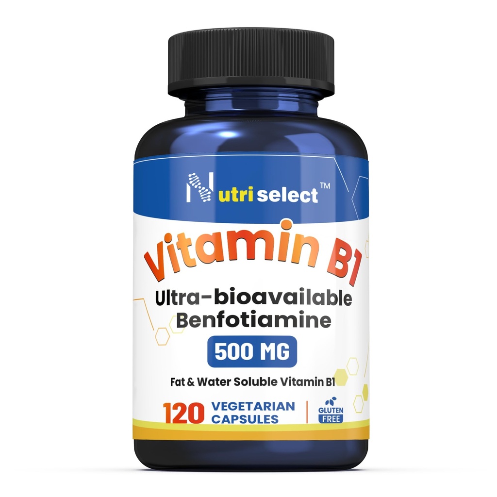 120 Καψάκια Βιταμίνης Β1, Παροχή 500 mg Μπενφοτιαμίνης, και είναι Μη ΓΤΟ, Vegan, και Χωρίς Γλουτένη