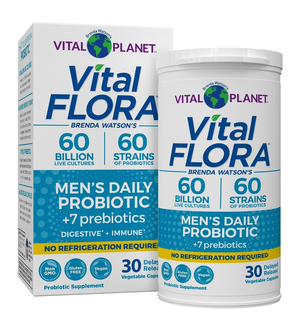 Vital Planet - Vital Flora Probiotics for Men, 60 Billion CFU, 60 Diverse Strains, 7 Organic Prebiotics, Ανδρική Καθημερινή Ράφια Σταθερό Προβιοτικό για Ανοσολογική Υποστήριξη, Αέριο Ανακούφιση, Digestive Health 30 Κάψουλες