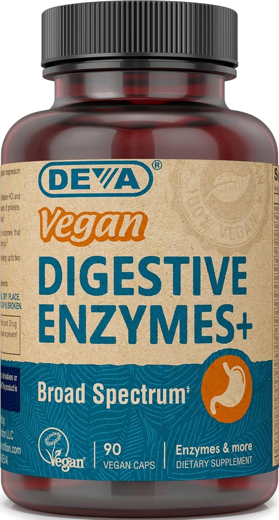 Deva Vegan Vitamins Digestive Enzymes Plus Supplement - Ένα μοναδικό μείγμα ενζύμων & βοτάνων - 90 κάψουλες, 1-πακέτο