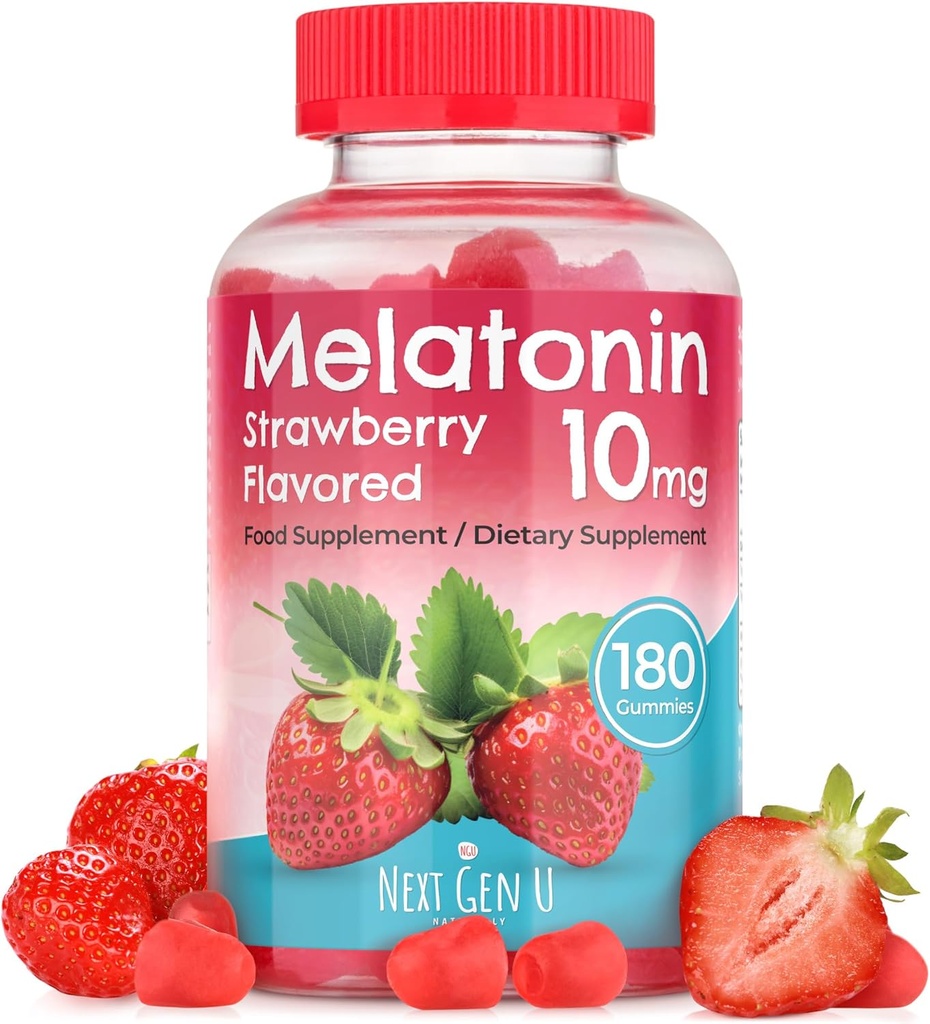 NGU Next Gen U - Μελατονίνη Gummies - 10 mg Συμπλήρωμα διατροφής - Φράουλα Γεύση - 180 Vegan Gummies